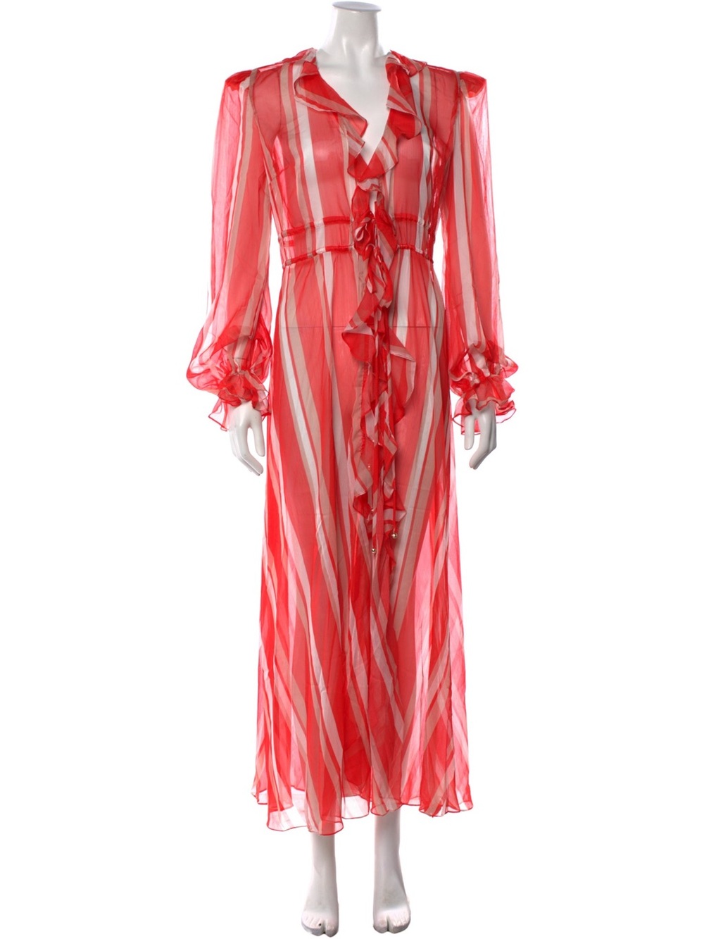PatBO Red and White Striped Sheer Ruffle Robe Cover